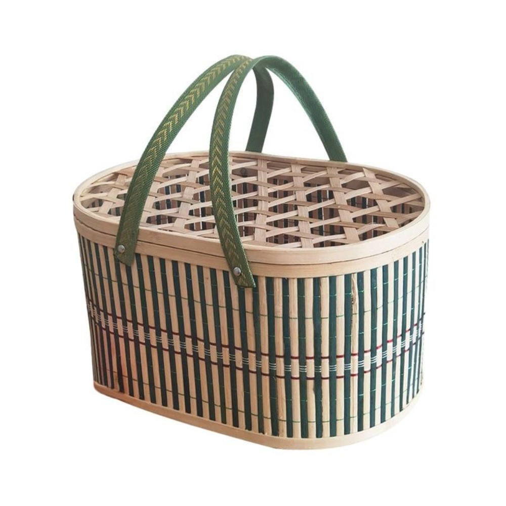 Food Snacks Gifts - Robuster, handgefertigter Bambuskorb, gewebt, mit Deckel,